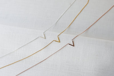 Drei hochwertige Sterling Silber 925 Halsketten mit V Anhänger in Silber, Gold und Rosegold. 