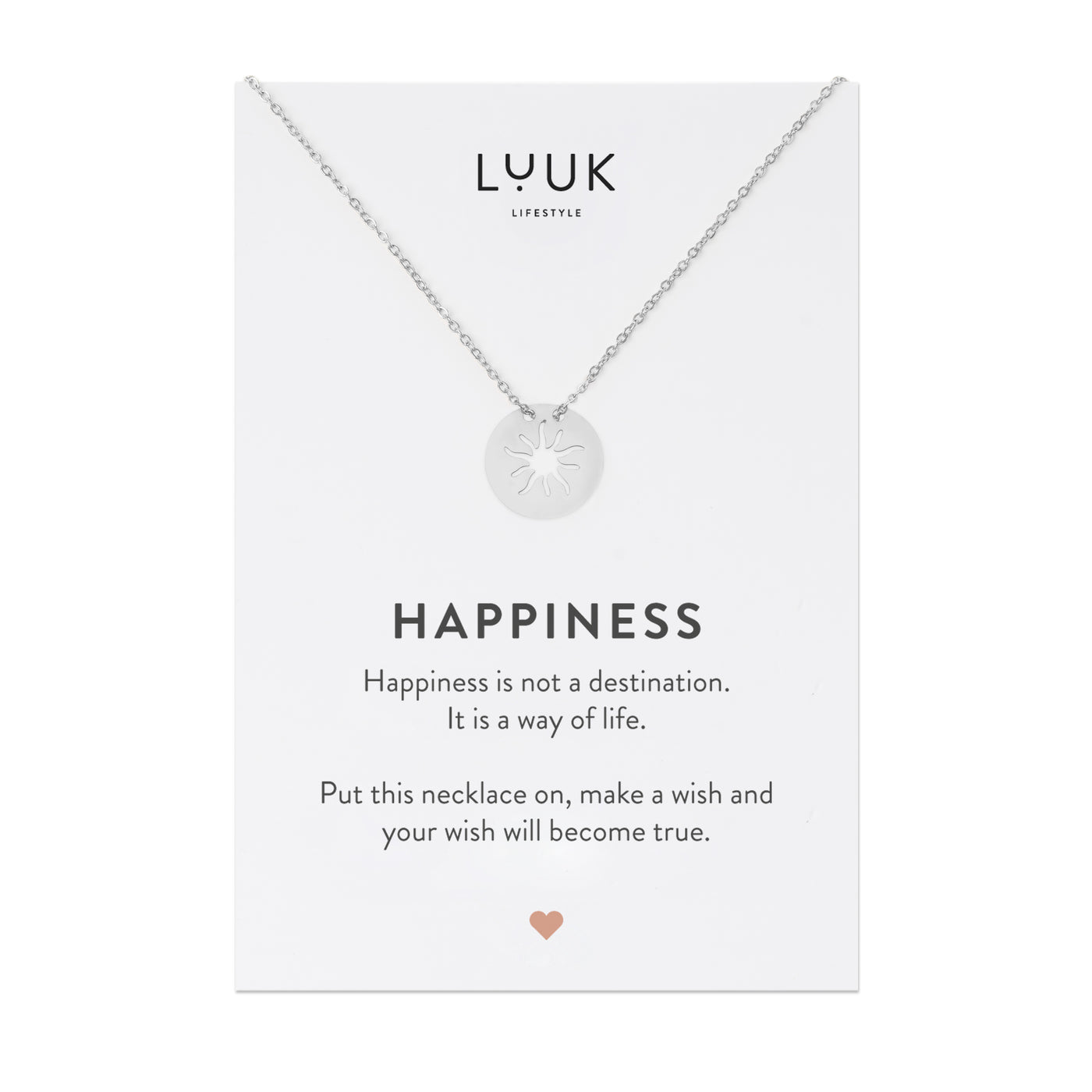 Necklace with sun pendant and Happiness greeting card
