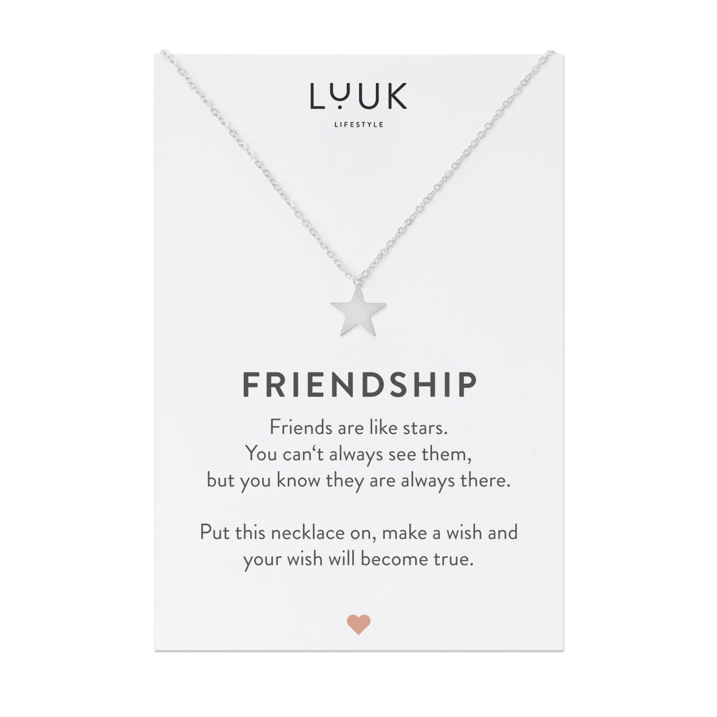 Necklace with star pendant and Friendship greeting card