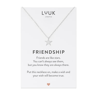 Silberne Halskette mit Stern Anhänger auf Friendship Karte von der Marke Luuk Lifestyle 