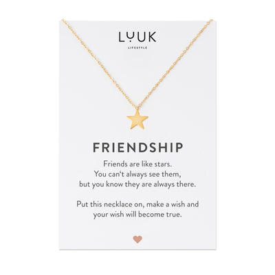 Rosegoldene Halskette mit Stern Anhänger auf Friendship Spruchkarte von Luuk Lifestyle 