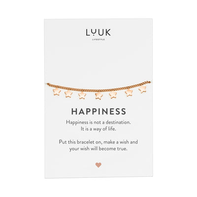 Rosegoldenes Armband mit Stern Anhängern auf Happiness Spruchkarte von Luuk Lifestyle 