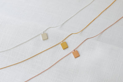 Sterling Silver Square I Plate Necklace with Square Pendant and Simplicity Greeting Card