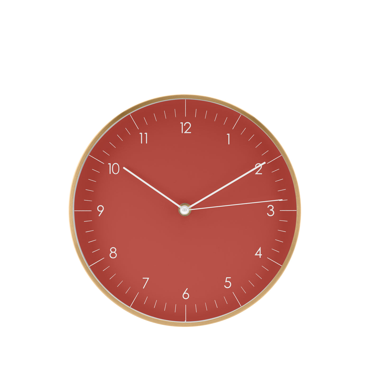 Moderne Wanduhr in Rot mit goldenen Details von der Marke Luuk Lifestyle