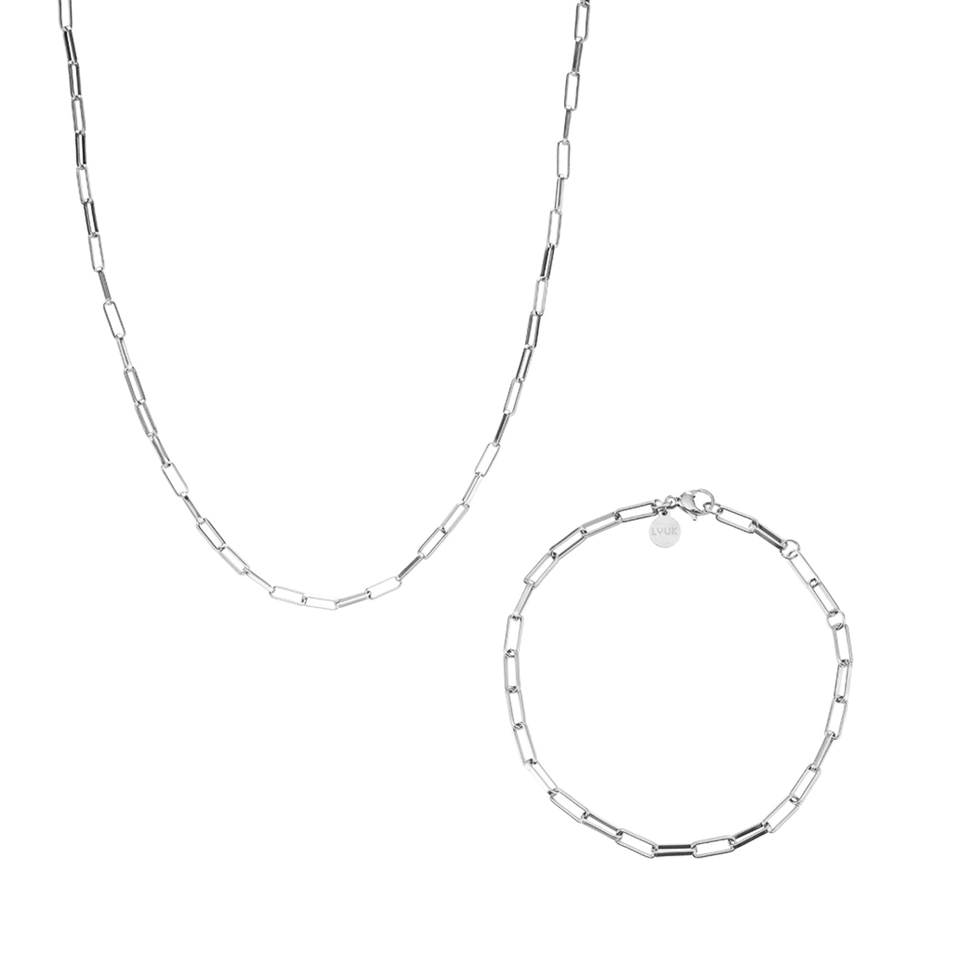 Langpanzer Halskette und Armband in Silber aus Edelstahl