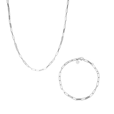 Langpanzer Halskette und Armband in Silber aus Edelstahl