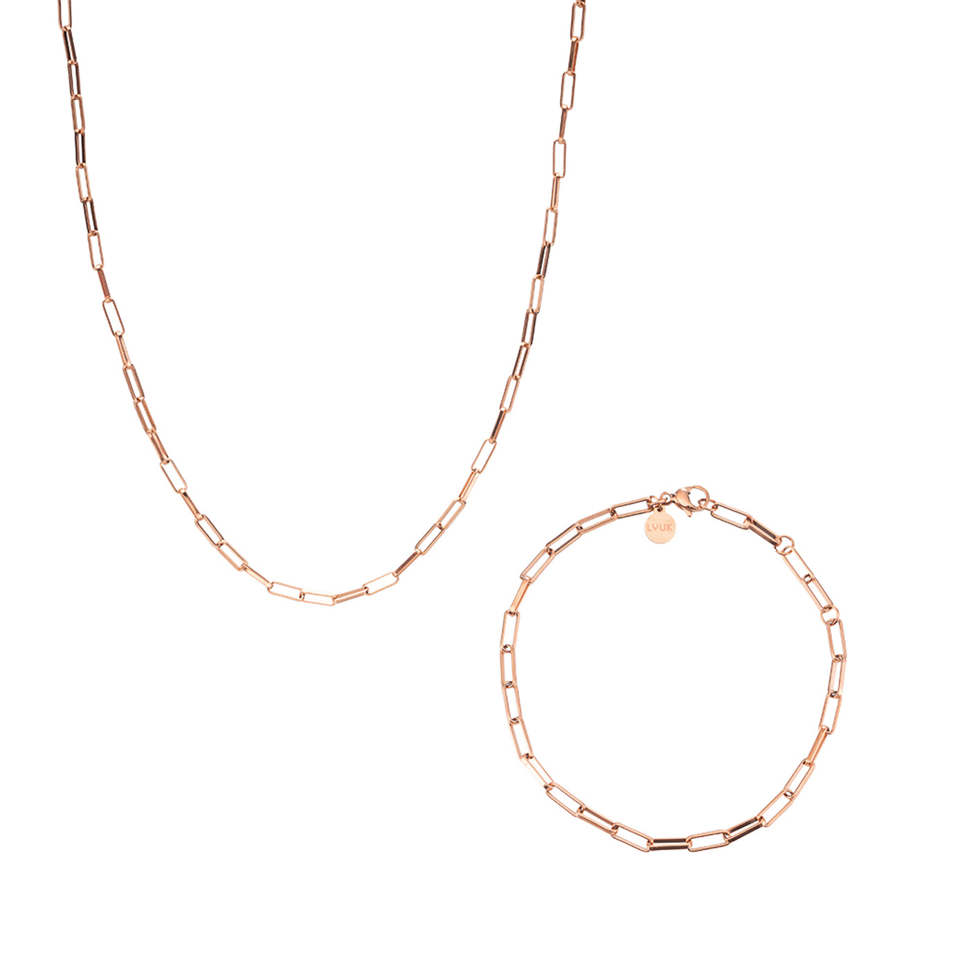 Rosegoldenes Armband und Halskette mit schlichtem Design