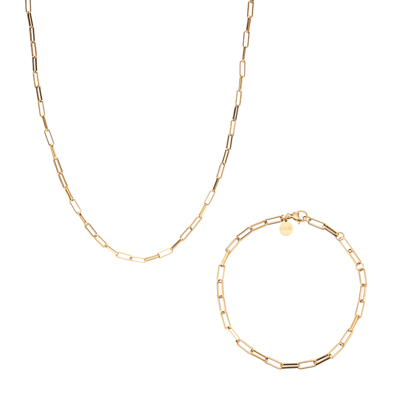 Armband und Halskette mit Langpanzerketter in Gold