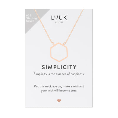 Halskette mit Hexagon Anhänger in Rosegold auf Simplicity Spruchkarte von der Brand Luuk Lifestyle