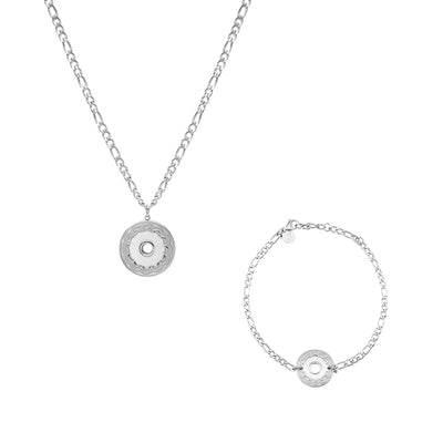 Halskette und Armband mit Coin Anhänger in Silber aus Edelstahl