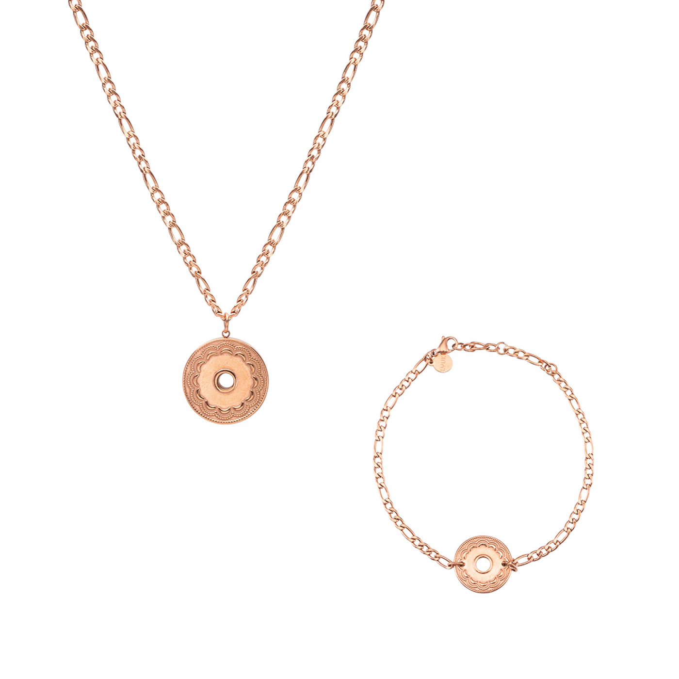 Rosegoldenes Schmuck Set mit Coin Anhänger aus Edelstahl