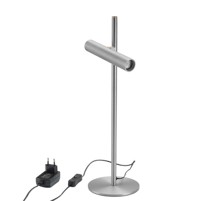 Moderne Tischleuchte in Silber mit Kabel 