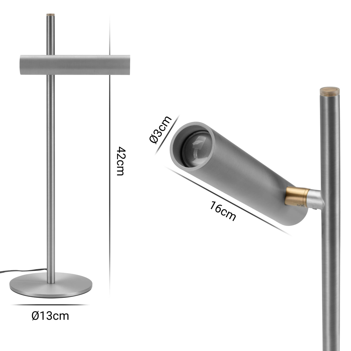Grössen Angabe der modernen Nachttischlampe in Silber 